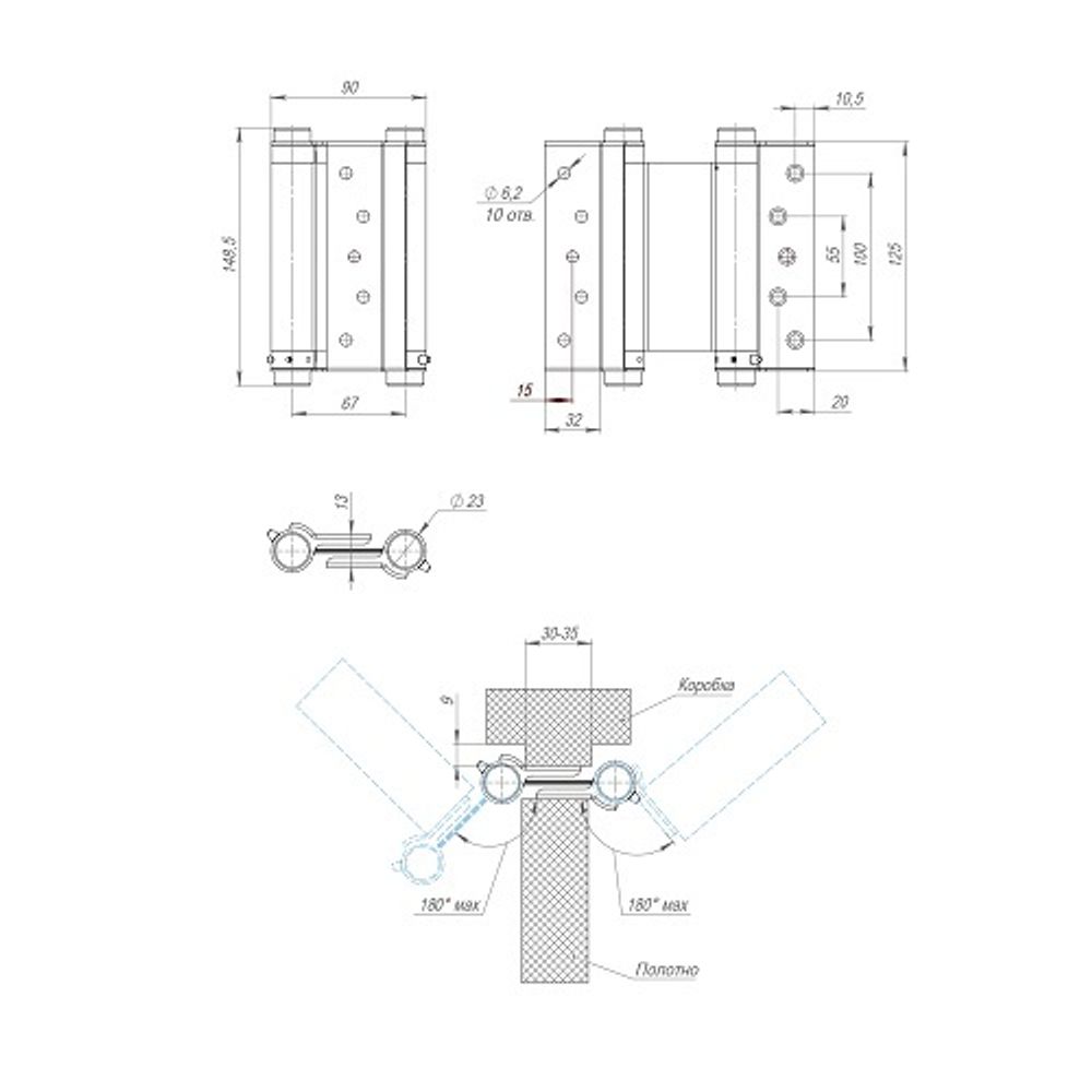Петля дверная пружинная ARMADILLO Aldeghi ALH.125.5 SG мат. золото/45481/ (1 шт)