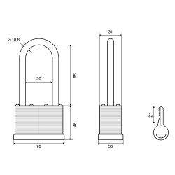 Замок навесной PALLADIUM 901S-65L