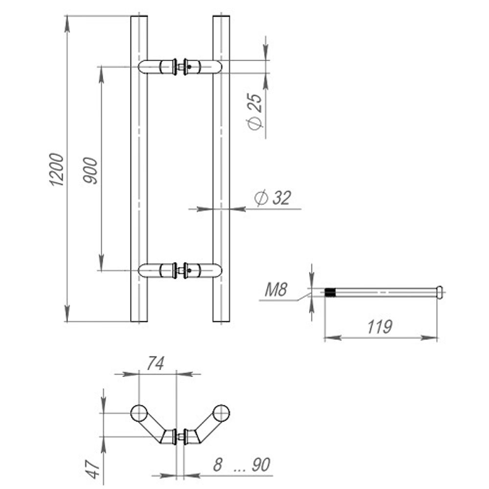 Ручка-скоба FUARO PH-45-32/1200-INOX 45° нержавейка 304 /45493/