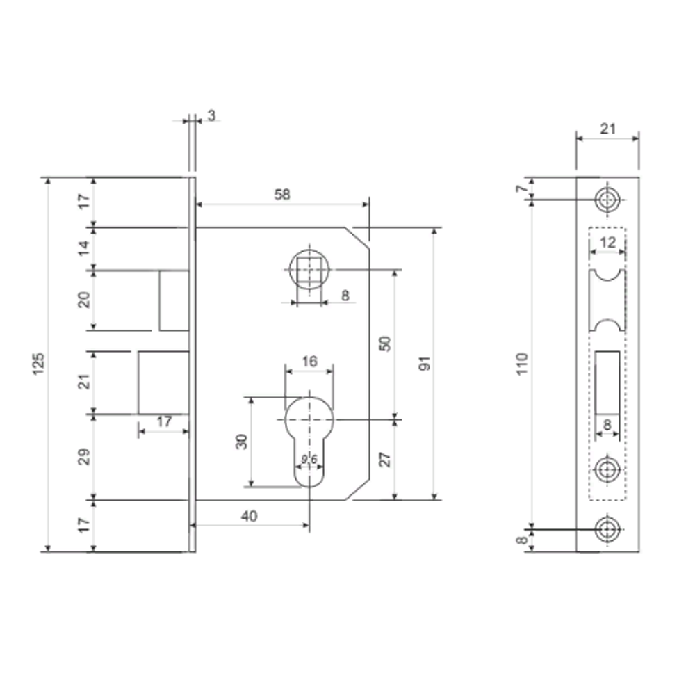 Замок врезной AVERS 0827/60-C G золото