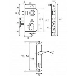 Замок врезной VETTORE 1023/60 AB бронза