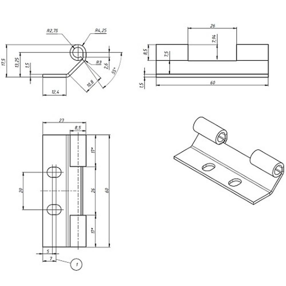 Петля потайная EZ 347-1 нерж. сталь