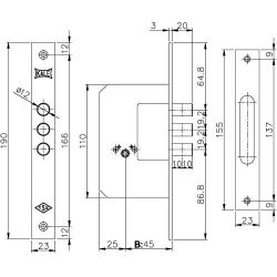 Замок врезной KALE KILIT 189/3MF (45мм) латунь 5кл. /1098/