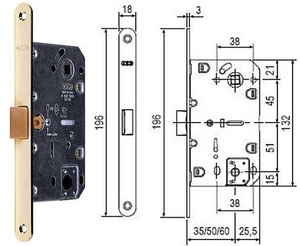 Замок межкомнатный AGB WC MEDIANA EV B01102.35.03 (латунь) без отв.планки