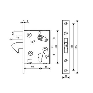 Замок врезной для откатных ворот БУЛАТ ЗВ4-1К.60.72.25.04 хром 60мм м/о 72мм