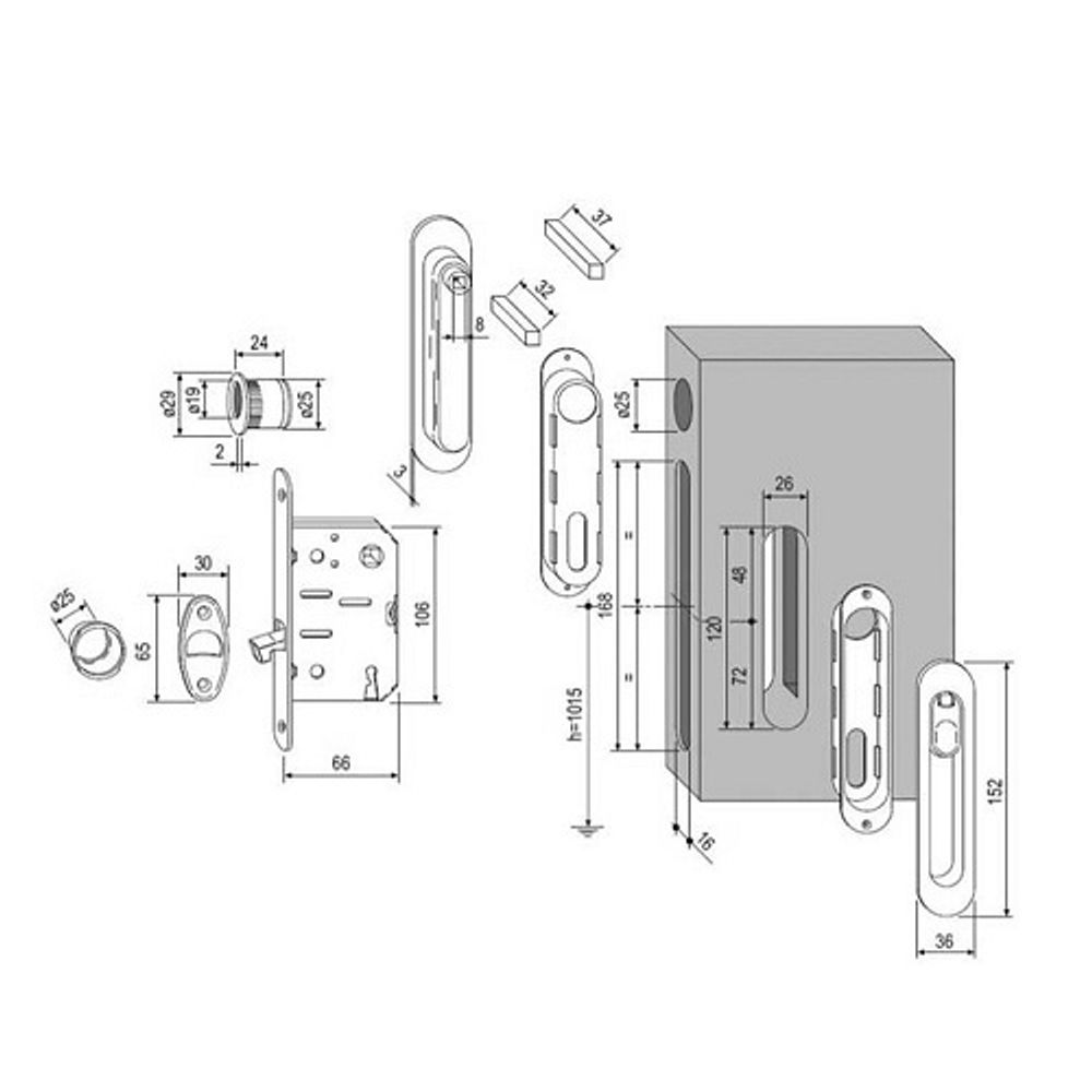 Замок межкомнатный для раздвижных дверей AGB SCIVOLA TRE WC B08981.50.93 (черный) /46373/