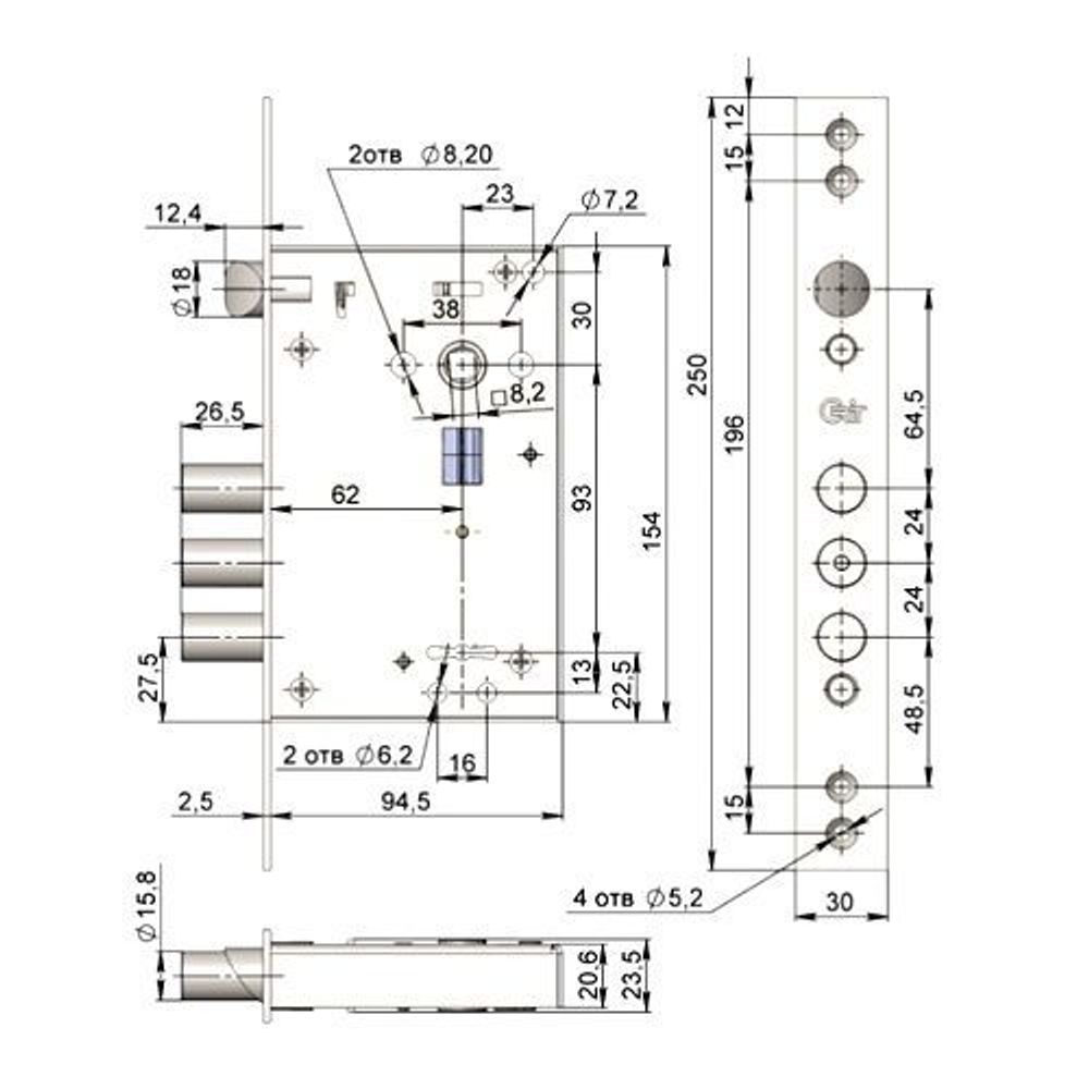 Замок врезной КРИТ-М ЗВ-А30-4П-Хп 4кл. хром