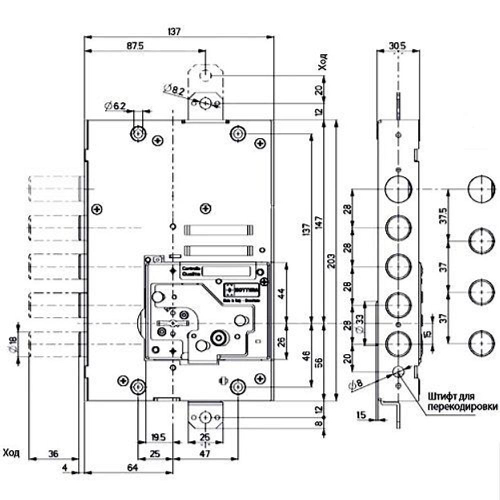 Замок врезной сувальдный MOTTURA 52.J525M My Key D (правый), уст.ключ, ключ 60 мм /33439/
