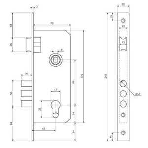 Замок врезной ЗУБЕР ЗВ 8523-85 мм 3 риг CP хром
