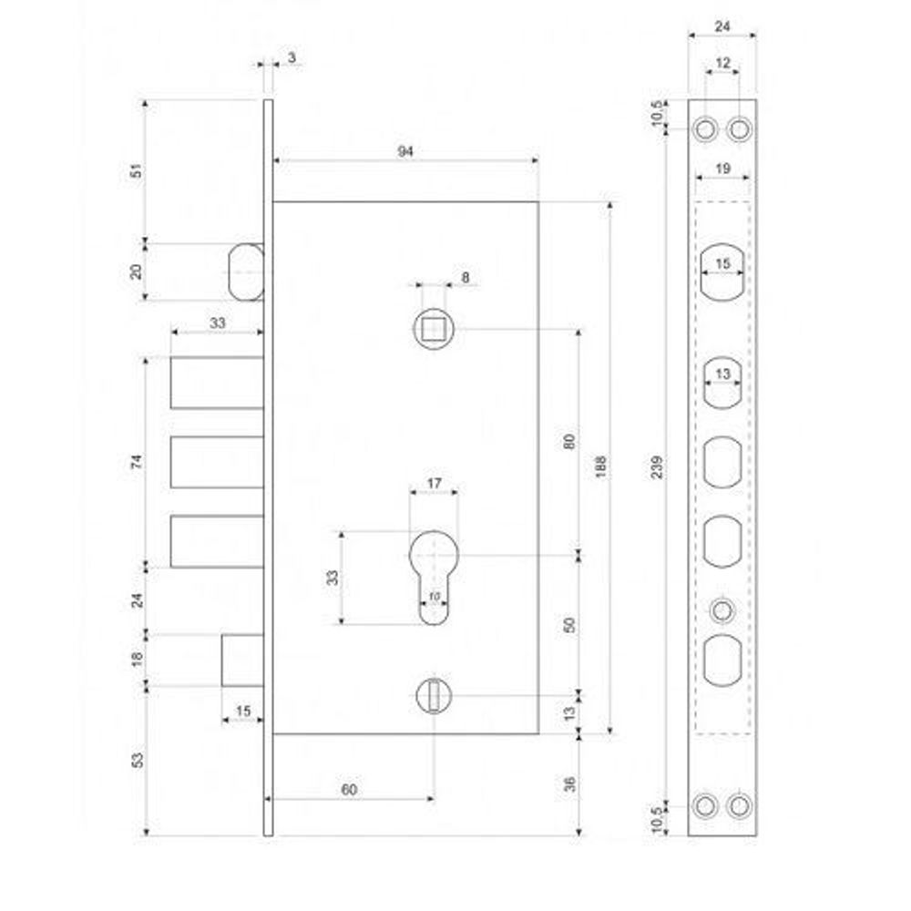 Замок врезной APECS T-0523-C AC L медь левый