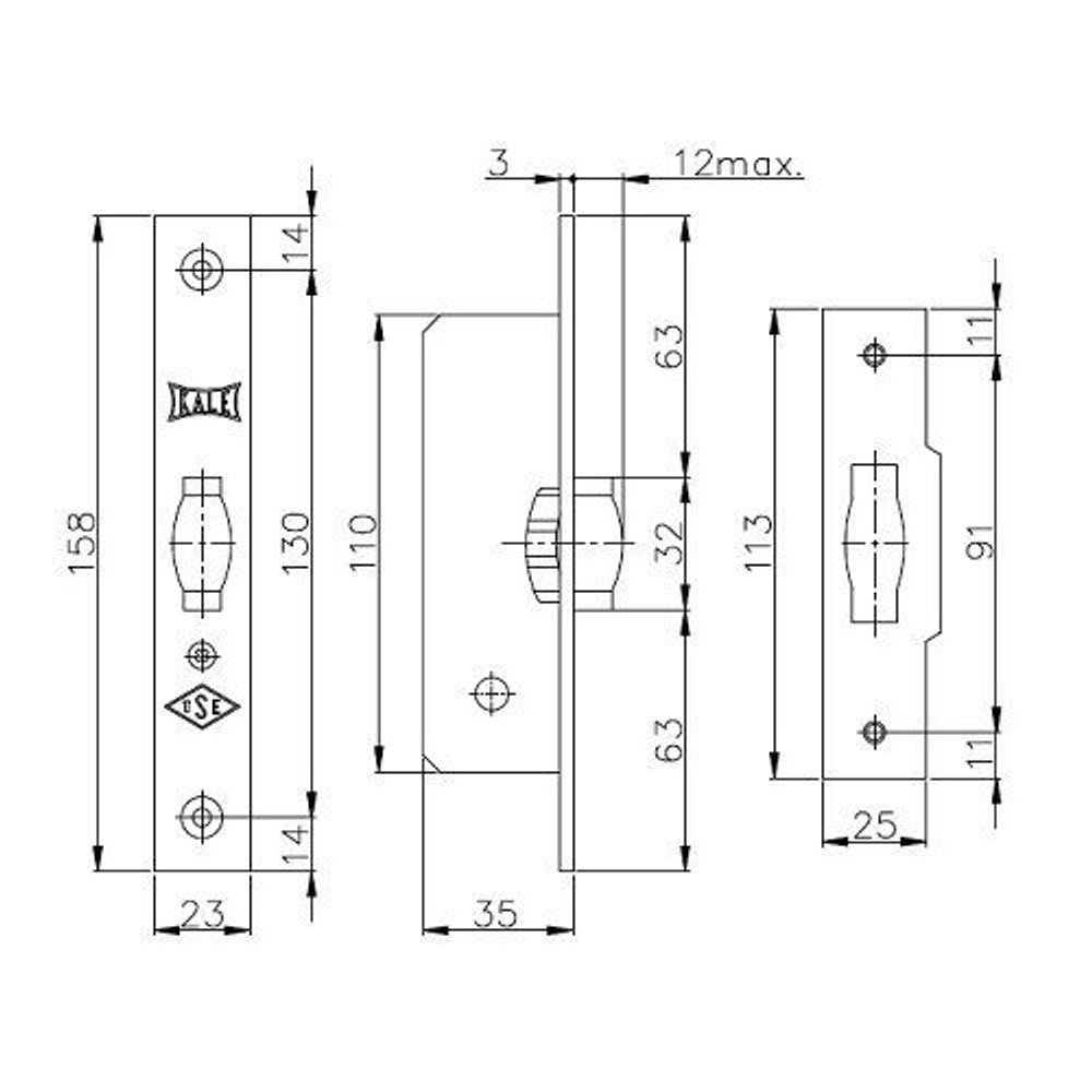 Защелка врезная ролик KALE KILIT 155/B (35мм) G латунь /1095/