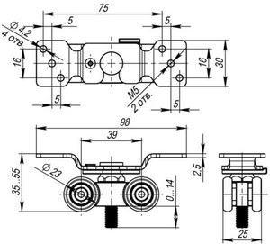 Комплект роликов для раздвижных дверей ARMADILLO DIY Comfort 60/4 kit (877) /36073/