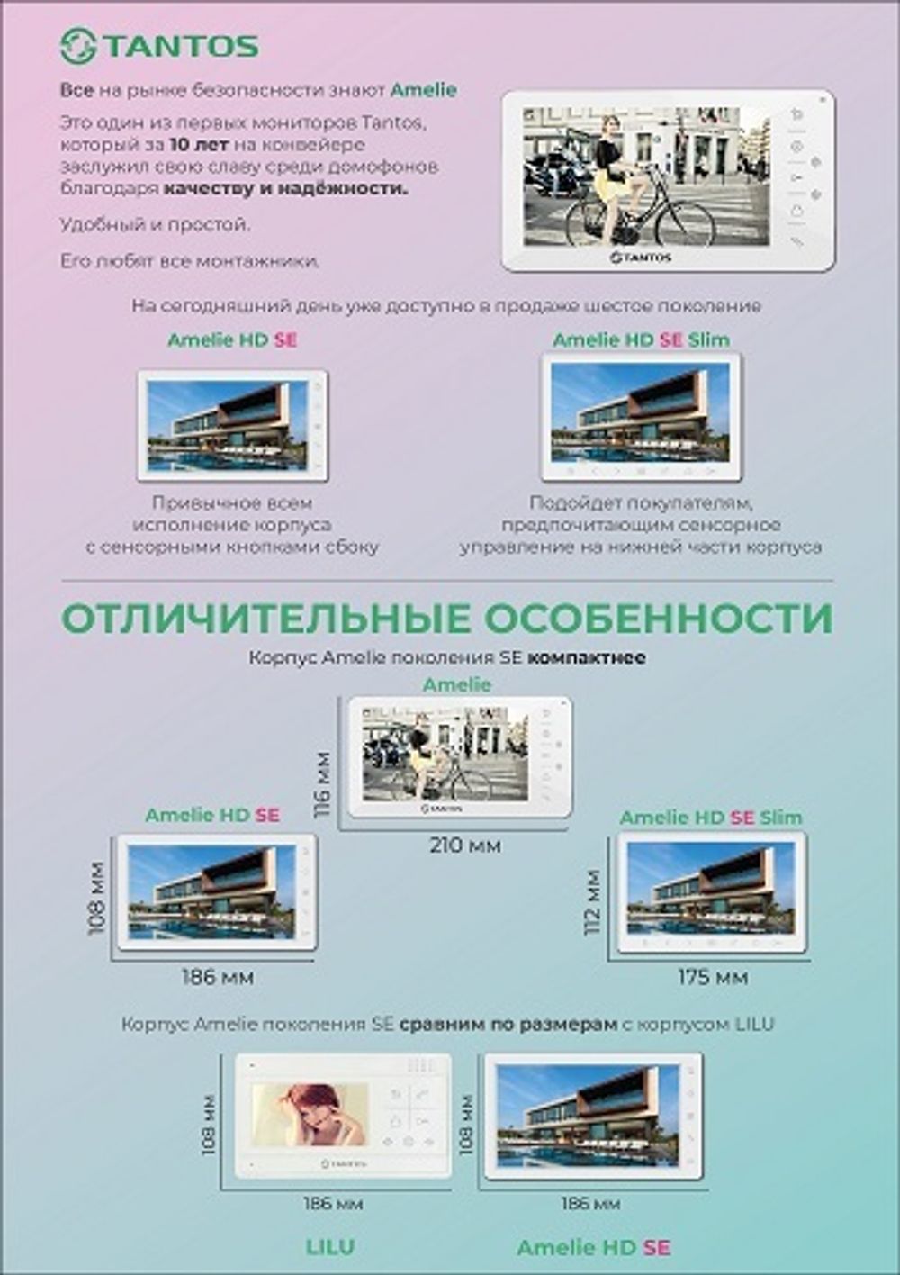 Монитор видеодомофона TANTOS Amelie HD SE (белый) с 7" дисплеем