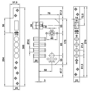 Замок врезной Amig 100-50 без цилиндра матовый хром