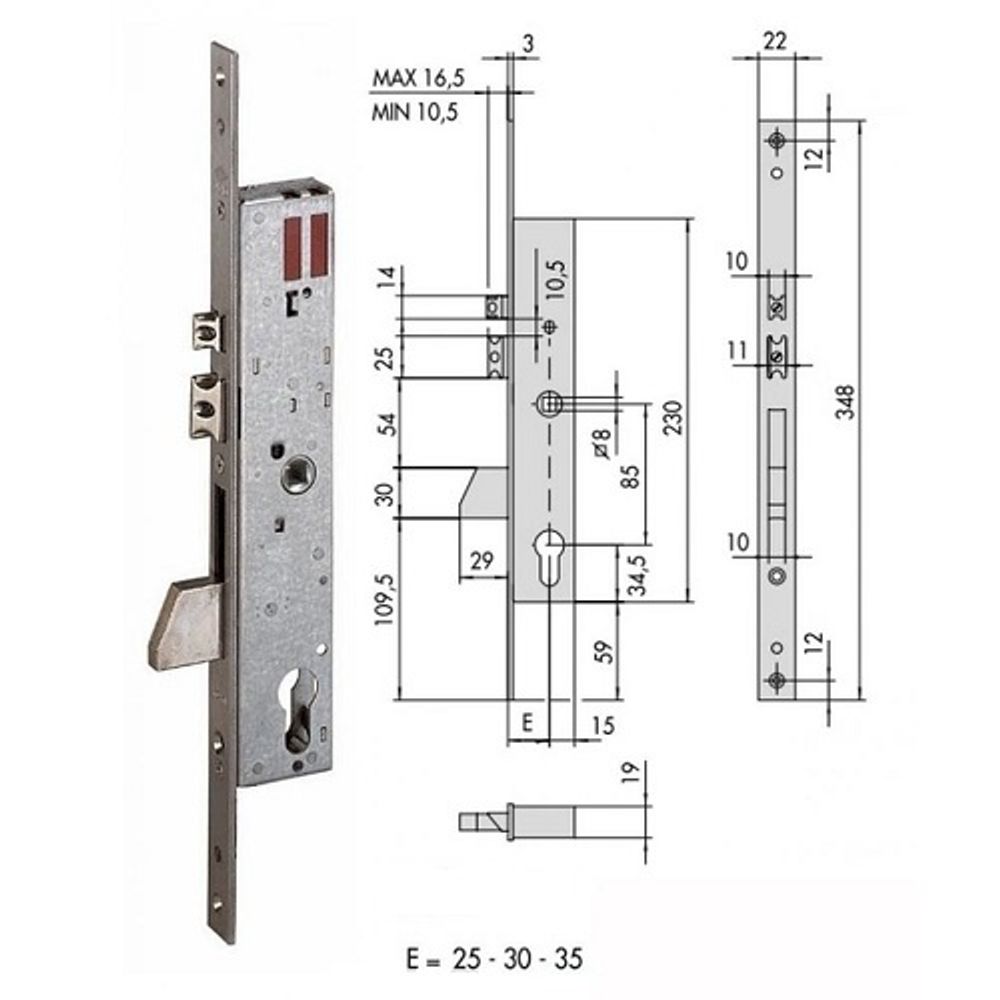 Корпус врезного замка электромеханического CISA 16.215.30.0 (выпадающий ригель) /23319/