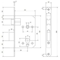 Замок врезной APECS 1623 AB бронза