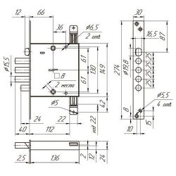 Замок врезной МЕТТЭМ ЗВ9 144.1.0 (удлин.лиц.планк.) универ.