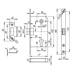Замок межкомнатный под цилиндр FUARO PLASTIC P85C-50 SN мат.никель /33631/