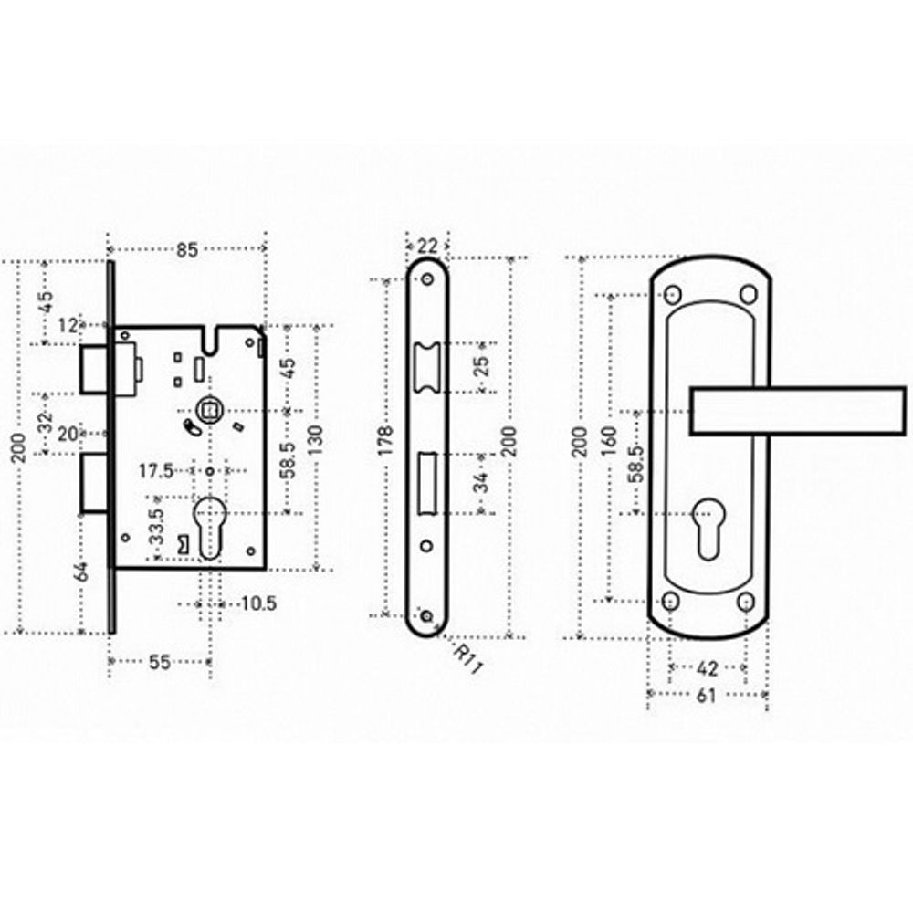 Замок врезной АЛЛЮР ЗВ4-1/58A AB ст.бронза