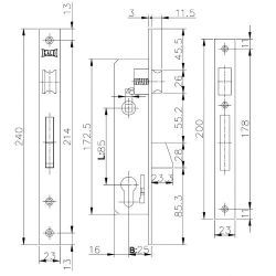 Замок врезной KALE KILIT 253 (25мм) никель 3кл. /1102/