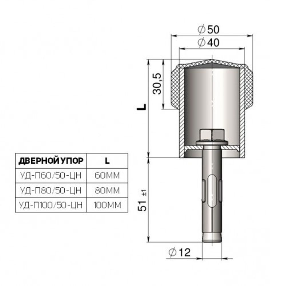Упор дверной КРИТ-М УД-П 100/50 цинк