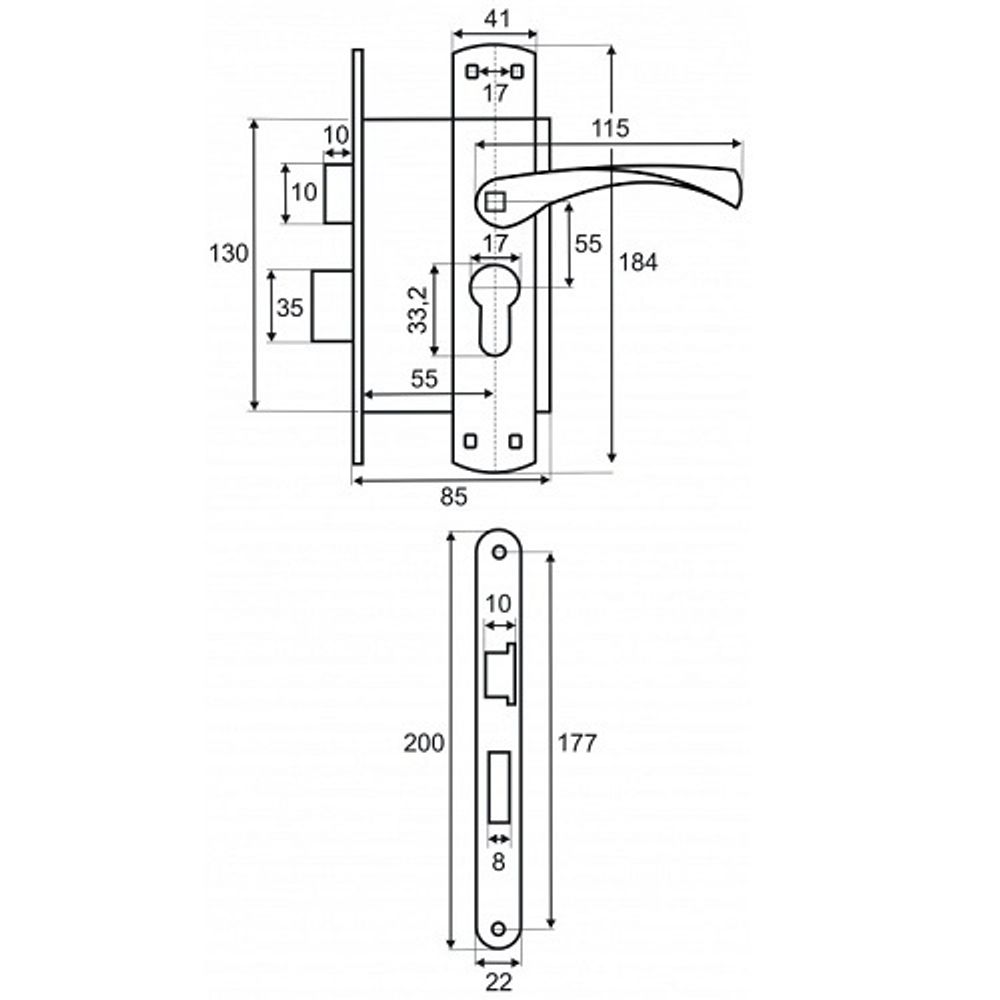 Замок врезной VETTORE 5523-4 AB бронза