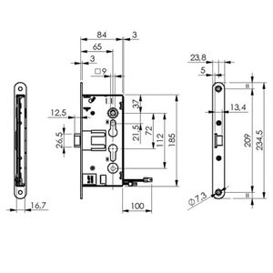 Корпус огнестойкого соленоидного замка DL1901EM/WA/65mm/NC/R правый, без функции антипаник