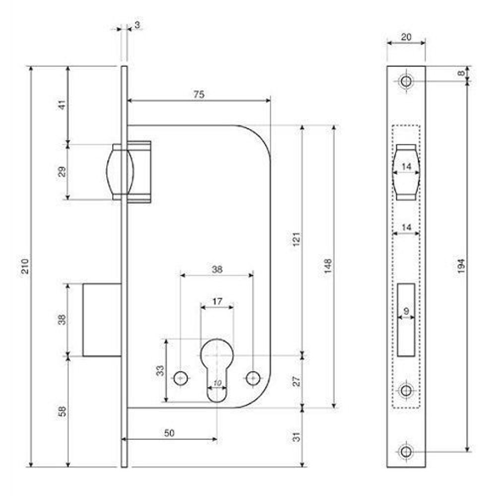 Замок врезной APECS 30-R CR хром