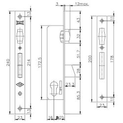Корпус замка KALE KILIT 255 (25мм) w/b никель /7727/