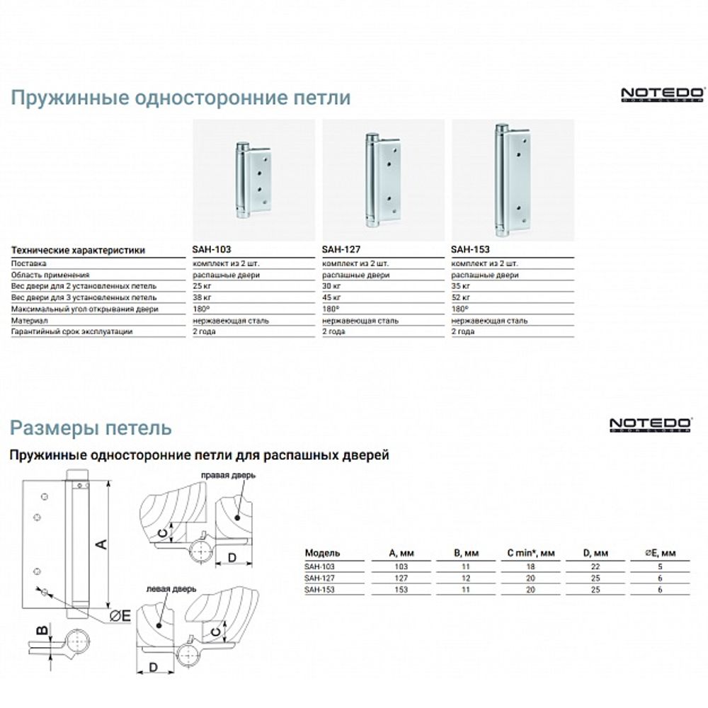 Петля пружинная односторонняя NOTEDO SAH-127-SS Gold золото (2шт)