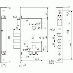 Замок врезной цилиндровый 1211 RIGGER (LEKSA 813)