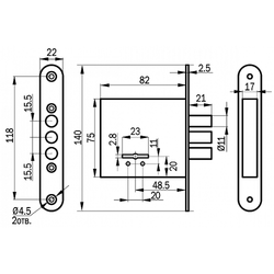Замок врезной ПРОСАМ 76604 ЗВ8-4С/15 (3 риг) 5 кл., без планки /36121/