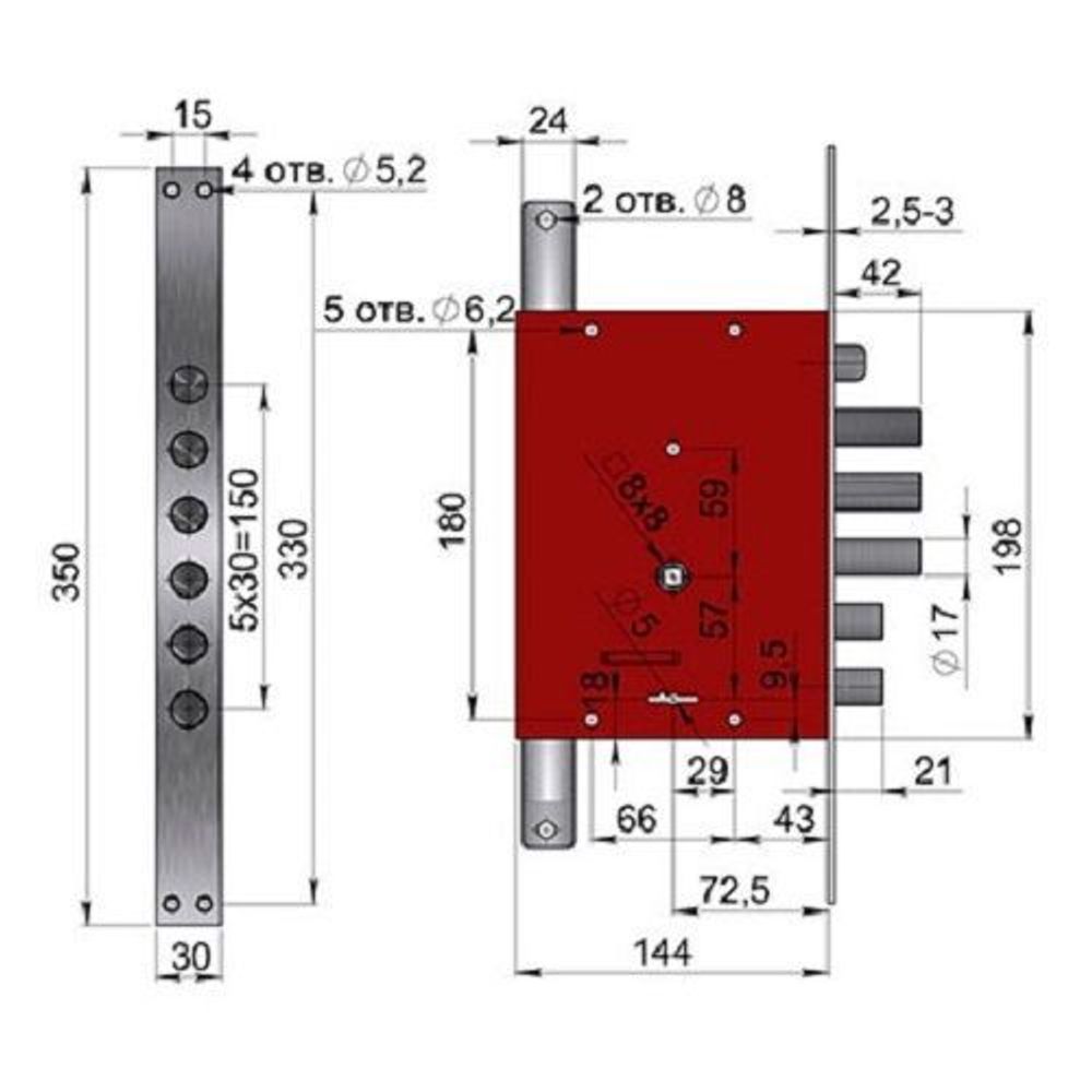 Замок врезной ГЕРИОН Конкурент Т (б/р) правый
