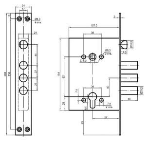 Корпус врезного замка с защелкой BORDER 79083 К 4-3 т (Blockido C1 79068) /45341/