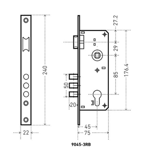 Замок врезной АЛЛЮР 9045-3RB GP латунь