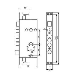Корпус замка на китайскую дверь 2524 - 4Р (кругл. риг.) (635) (20)