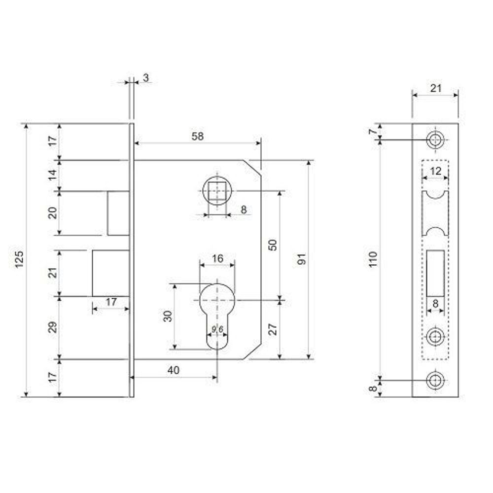 Замок врезной AVERS 0827/60-C AB бронза