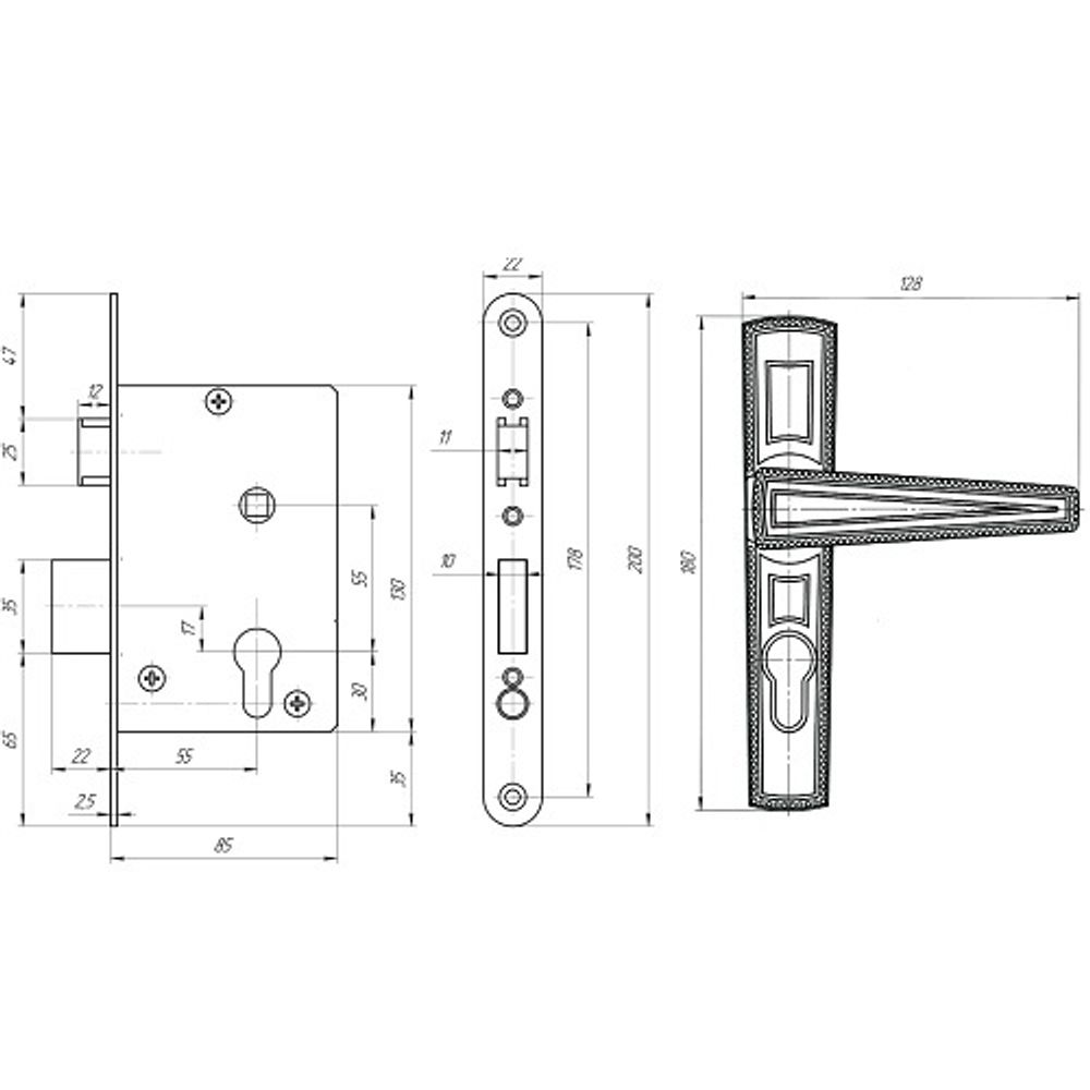 Замок врезной ЗЕНИТ ЗВ4-3.01 серебро