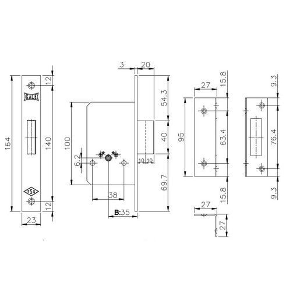 Замок врезной KALE KILIT 157/F (35мм) латунь 3кл. /12602/