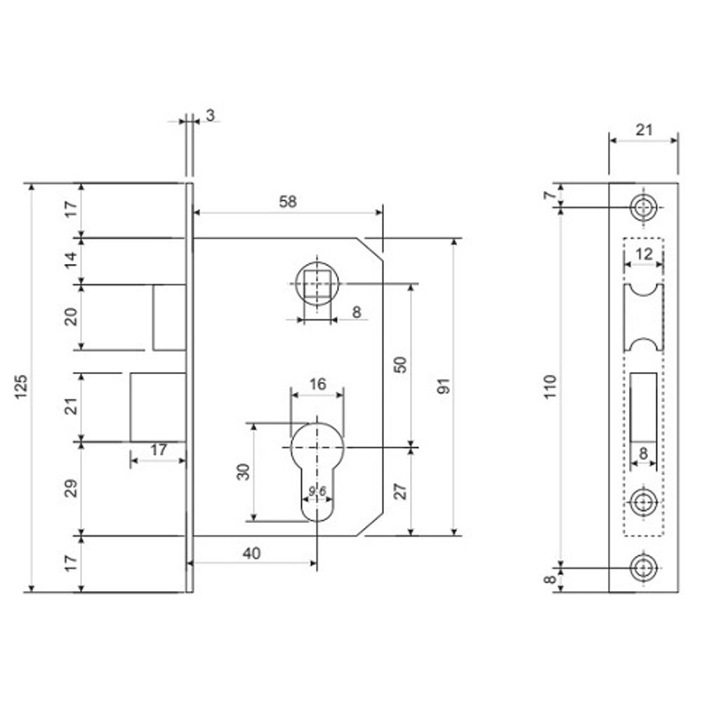 Замок врезной AVERS 0823/60-C AC медь