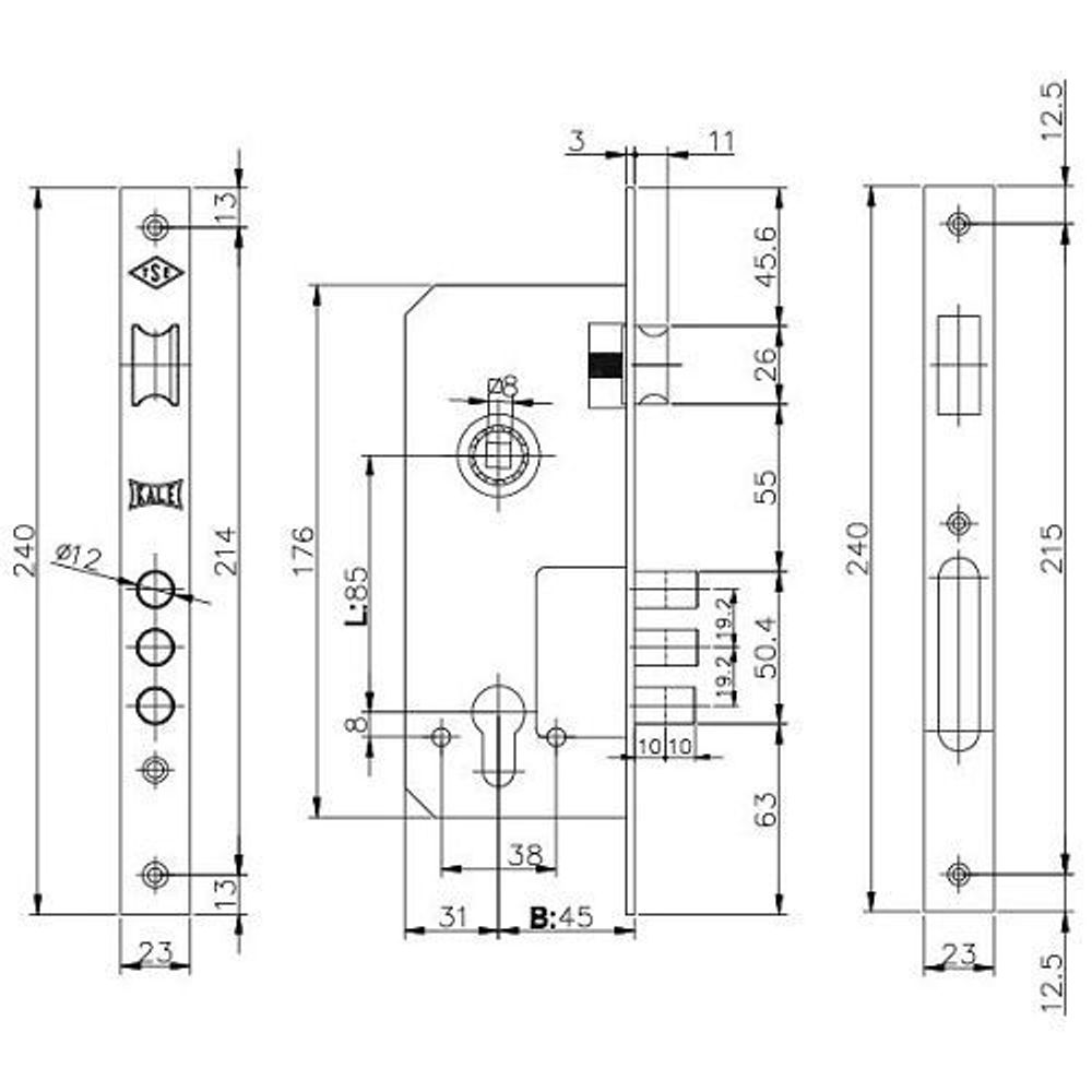 Корпус замка KALE KILIT 152/3MR w/b никель /1116/