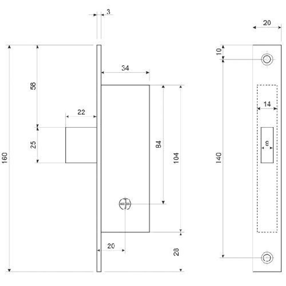 Замок врезной APECS 71-K CR хром