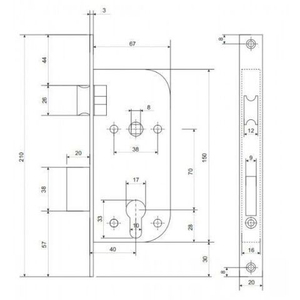 Замок врезной ЗУБЕР ЗВ 7096-70 мм AB бронза