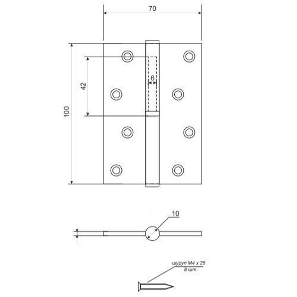Петля дверная универсальная AVERS 100*70*2,5-B4 GRF графит (1 шт)