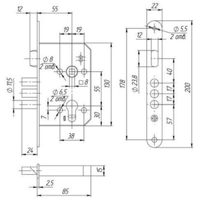 Корпус врезного замка ЗВ4-1