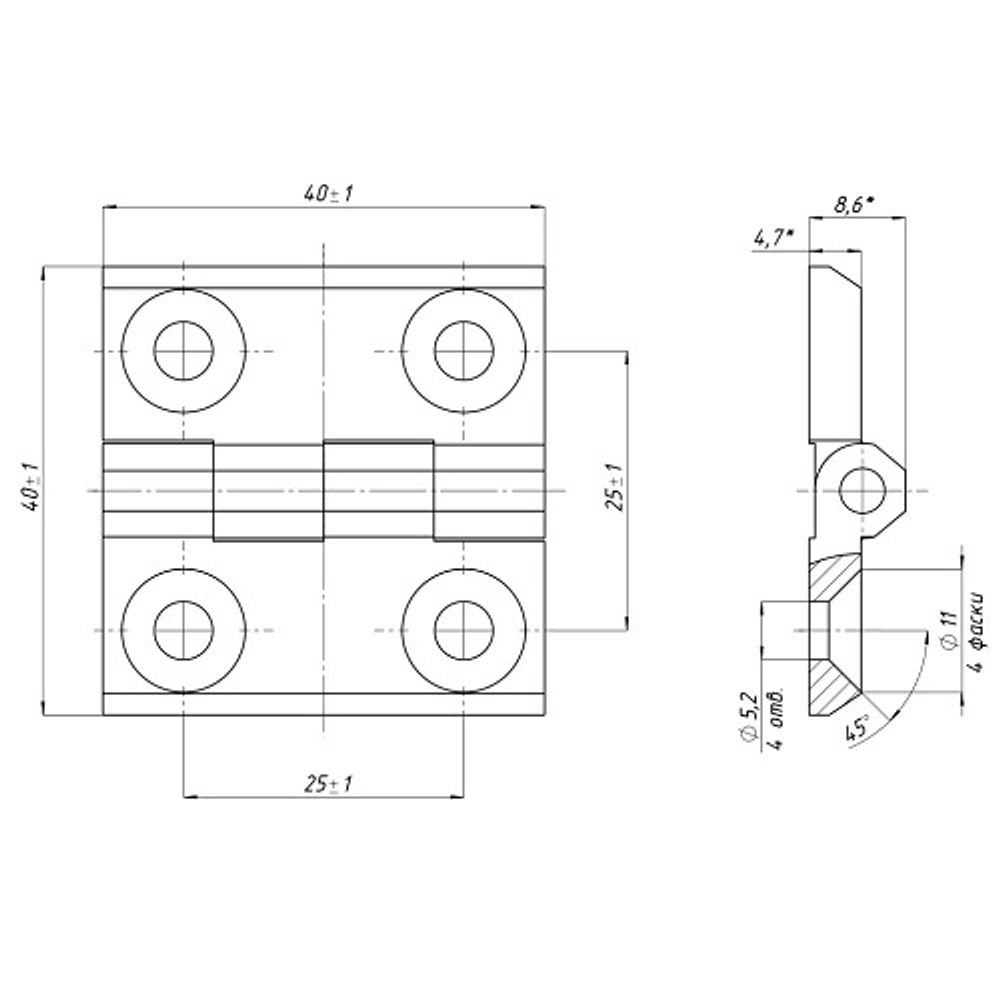 Петля 082 С 40х40 хром
