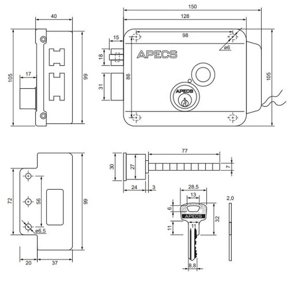 Замок электромеханический APECS ERL-2369.1-INOX-L