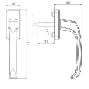 Оконная ручка Clio алюм. штифт 35 мм, 2 винта белая