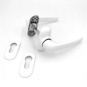 Ручка на пластиковую дверь двухсторонняя НАЖИМНАЯ с накладками белая