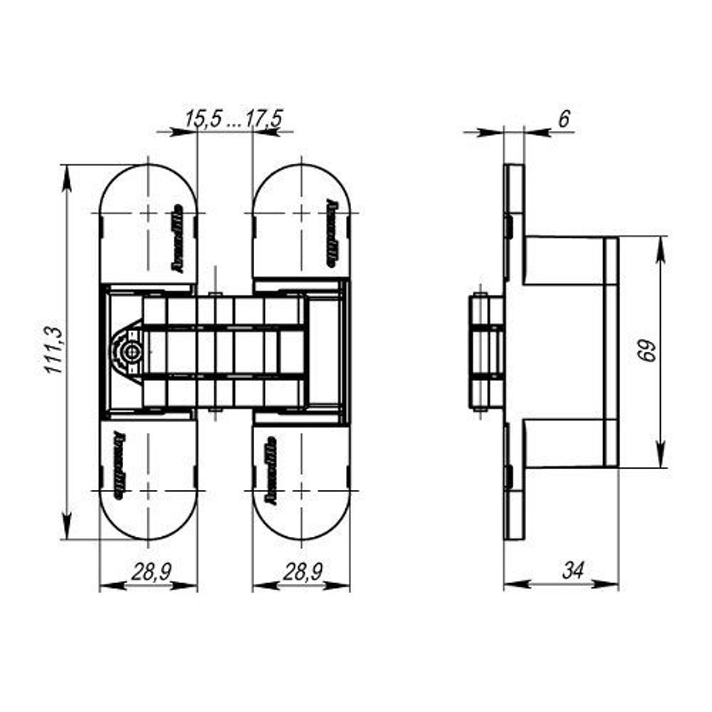 Петля скрытой установки ARMADILLO U3D6000 AB бронза /36329/ (1 шт)